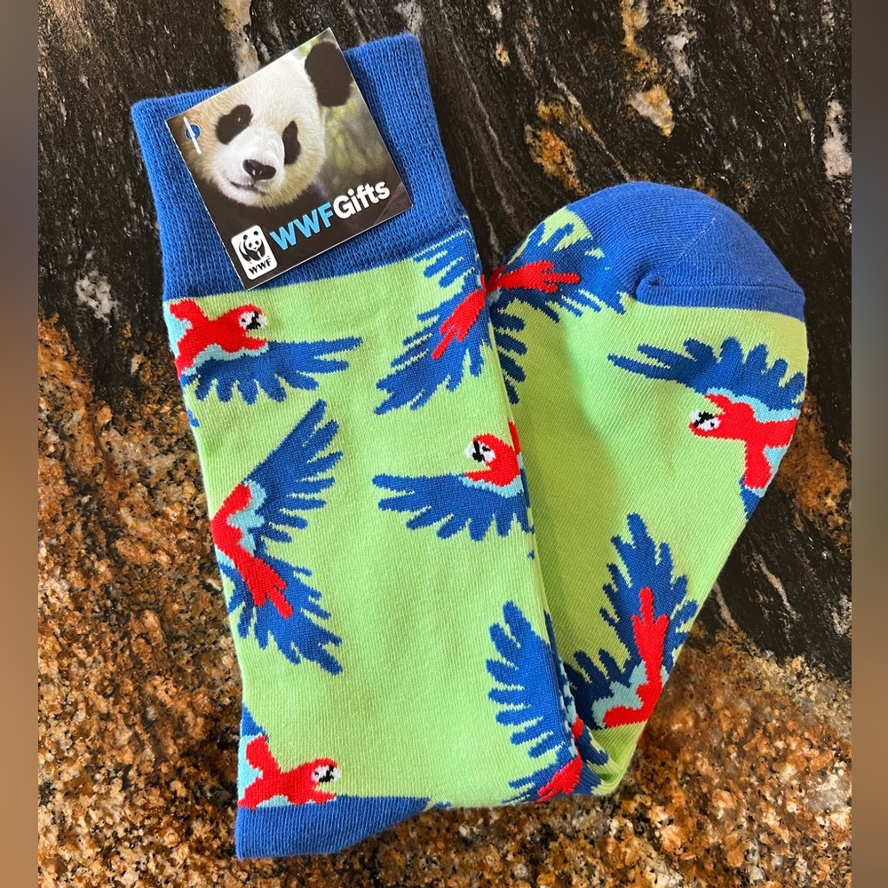 Macaw Patterned Green and Blue Bird Socks